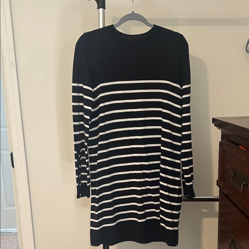 Sézane Navy & White Striped Long Sleeve Sweater Dress